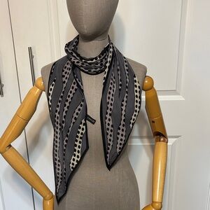 Lanvin Black, Gray and Cream Wavy Polka Dot Silk Scarf